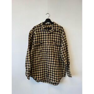 Chaps Ralph Lauren Shirt Mens XL Beige Black Plaid Flannel Button Down Casual
